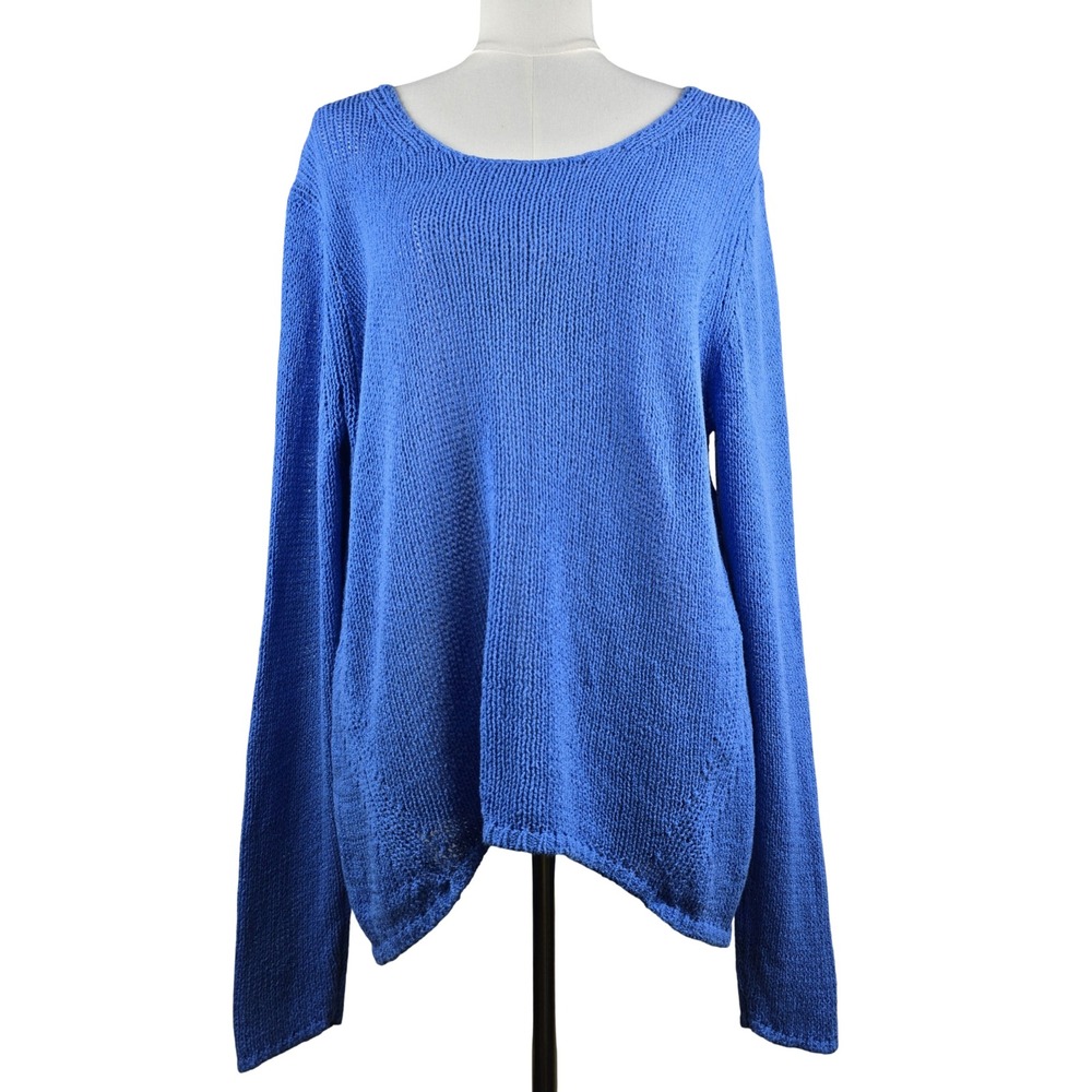 Lilly Pulitzer Sweater Women XL Blue Cotton Open Knit L/S Asymmetrical Hem